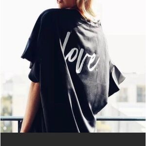 |Victorias Secret| Black Flounce Sleeve LOVE Spellout Kimono Wrap One Si…